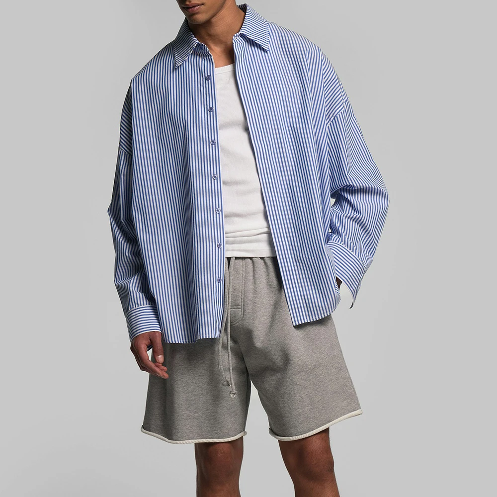 MOUNTNEVE Veste Chemise Décontractée Homme Printemps Manches Longues Rayée Respirante Séchage Rapide Boutonnage Simple