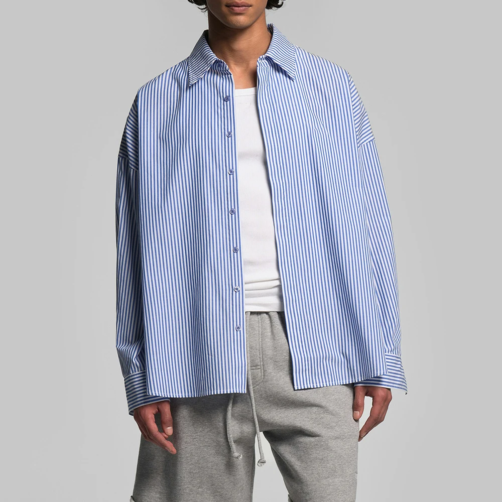 MOUNTNEVE Veste Chemise Décontractée Homme Printemps Manches Longues Rayée Respirante Séchage Rapide Boutonnage Simple