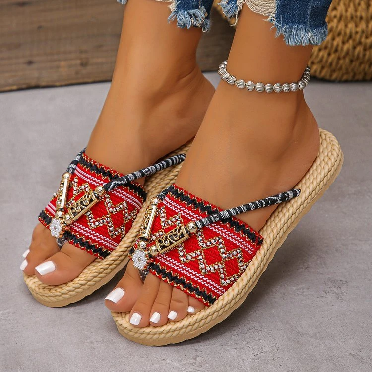 Sandales d'été plates pour femme à lanières tressées