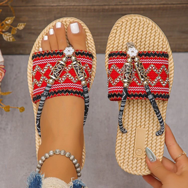 Sandales d'été plates pour femme à lanières tressées