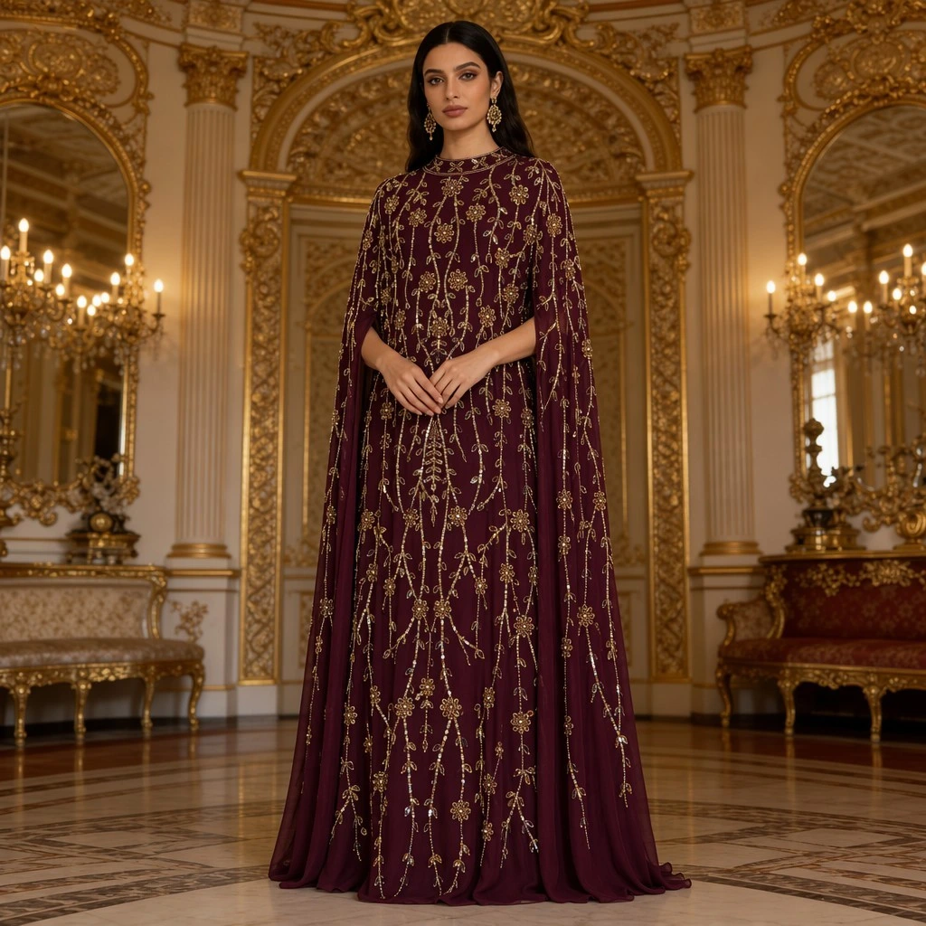 Abaya Dubaï de luxe perlée, brodée et ornée de sequins, robe caftan musulmane, élégante robe de soirée islamique pour l'Aïd .